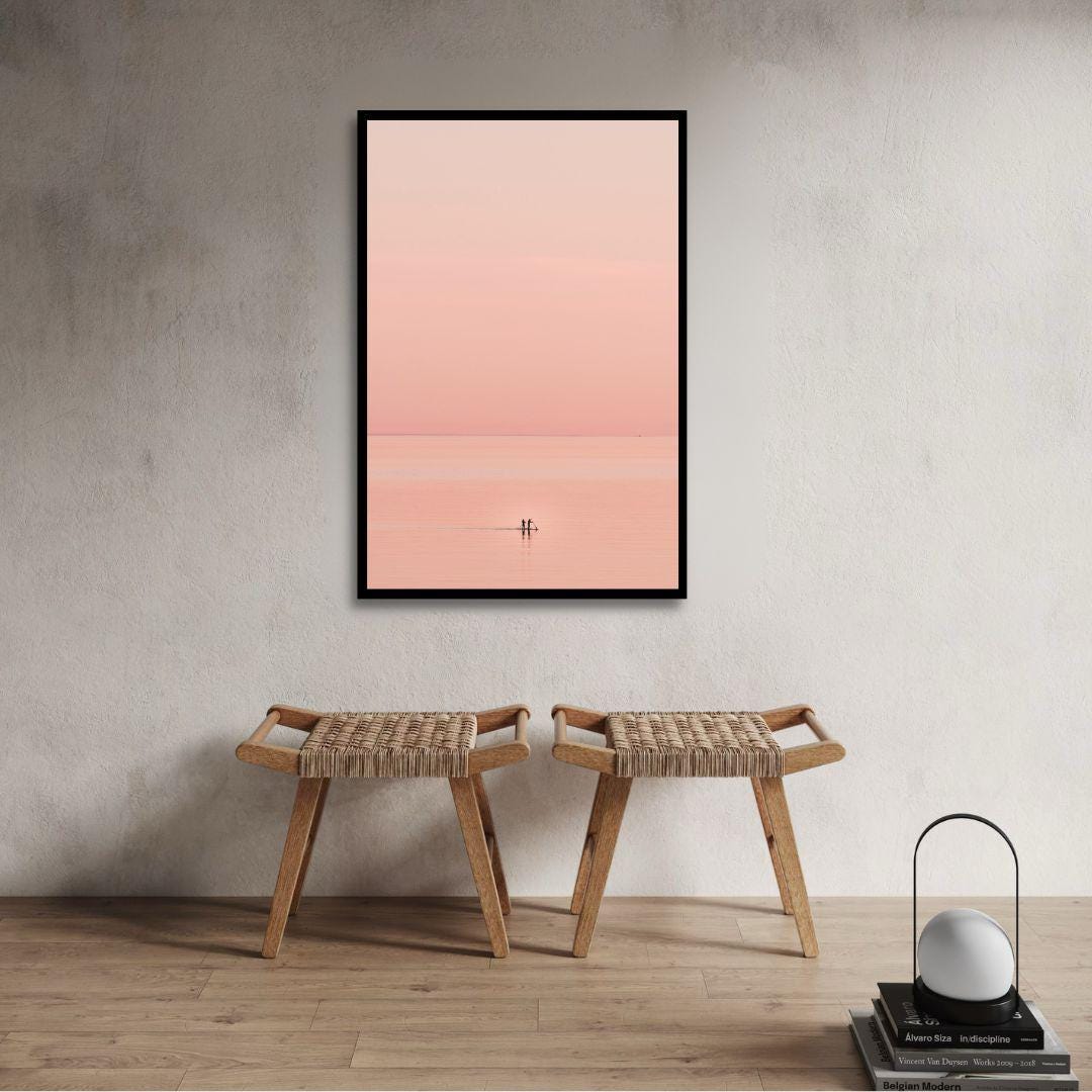 Minimal Pink Sunset Seascape Wall Art