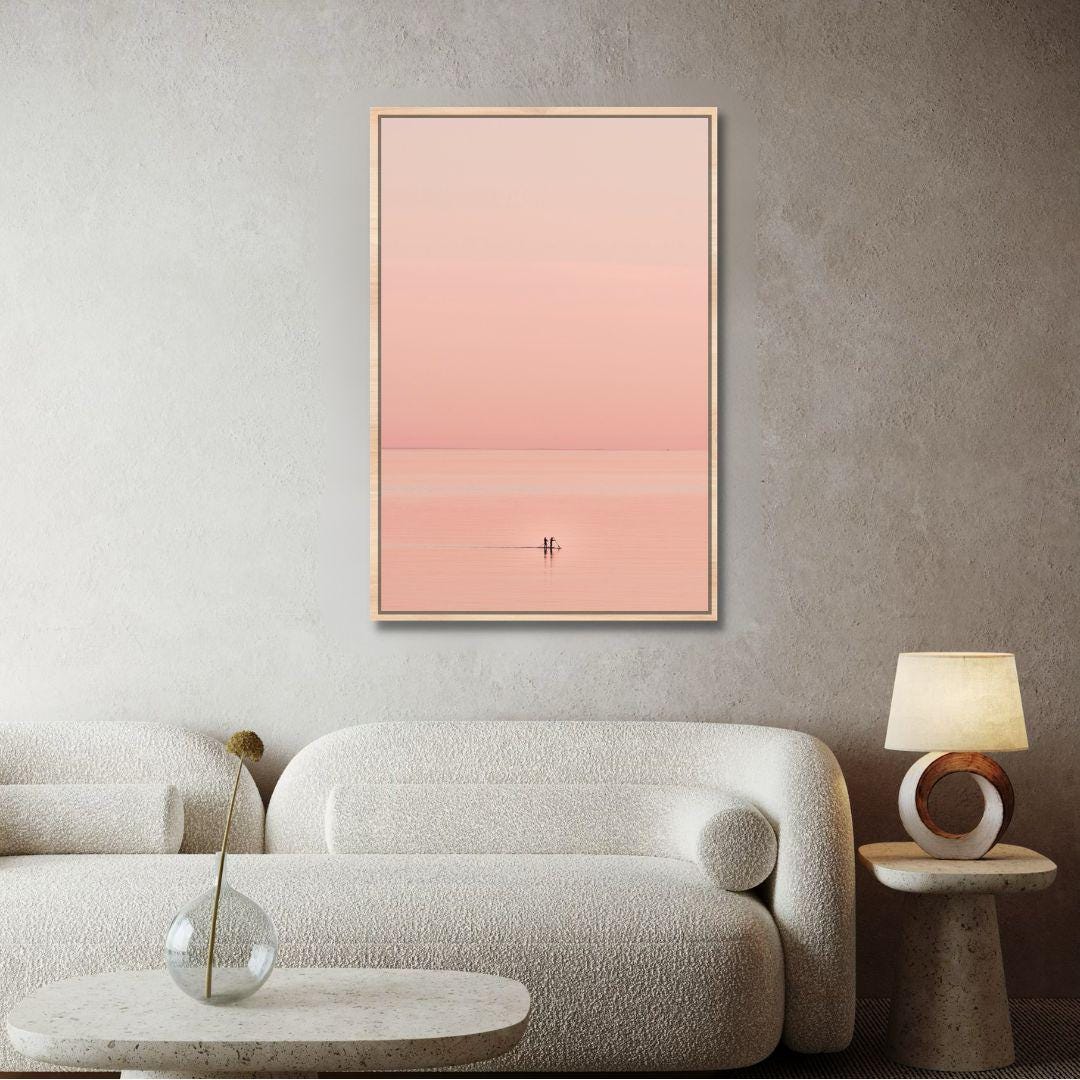 Minimal Pink Sunset Seascape Wall Art