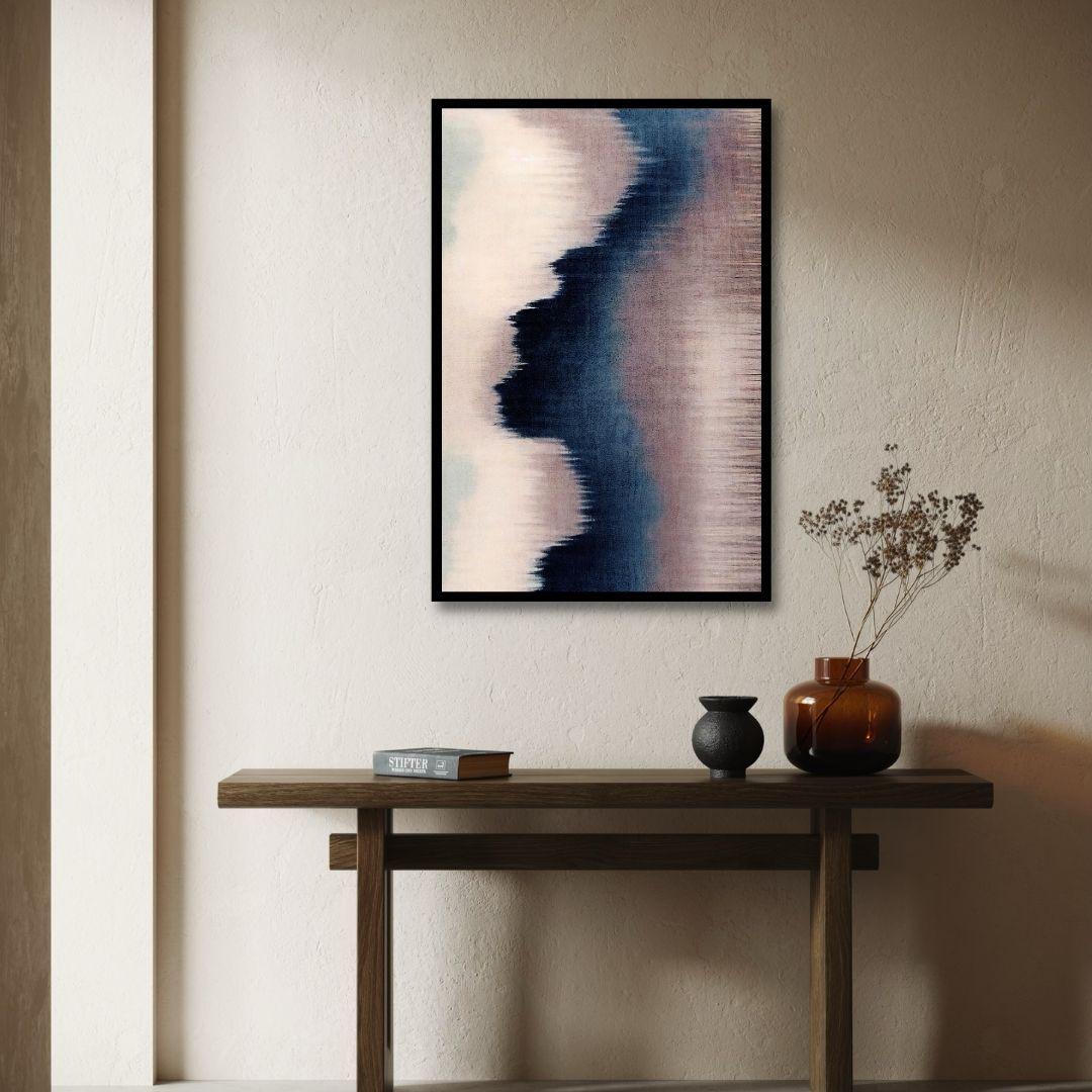 Dark Blue, Pink and Beige Abstract Vintage Wall Art