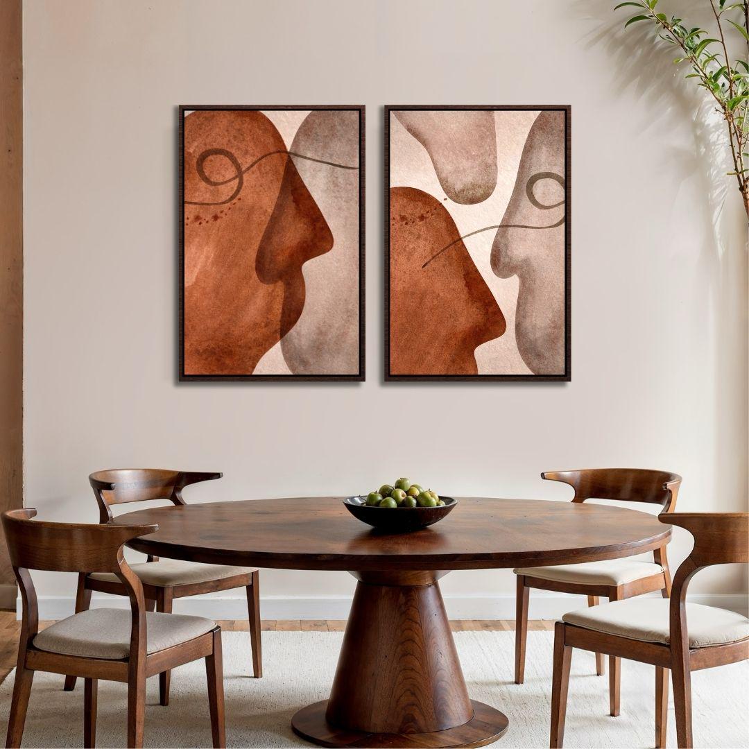 Diptych Mid Century Abstract Faces Wall Art - Set of 2