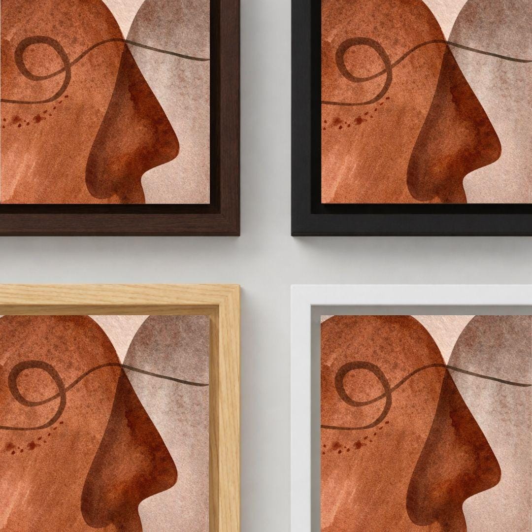 Diptych Mid Century Abstract Faces Wall Art - Set of 2