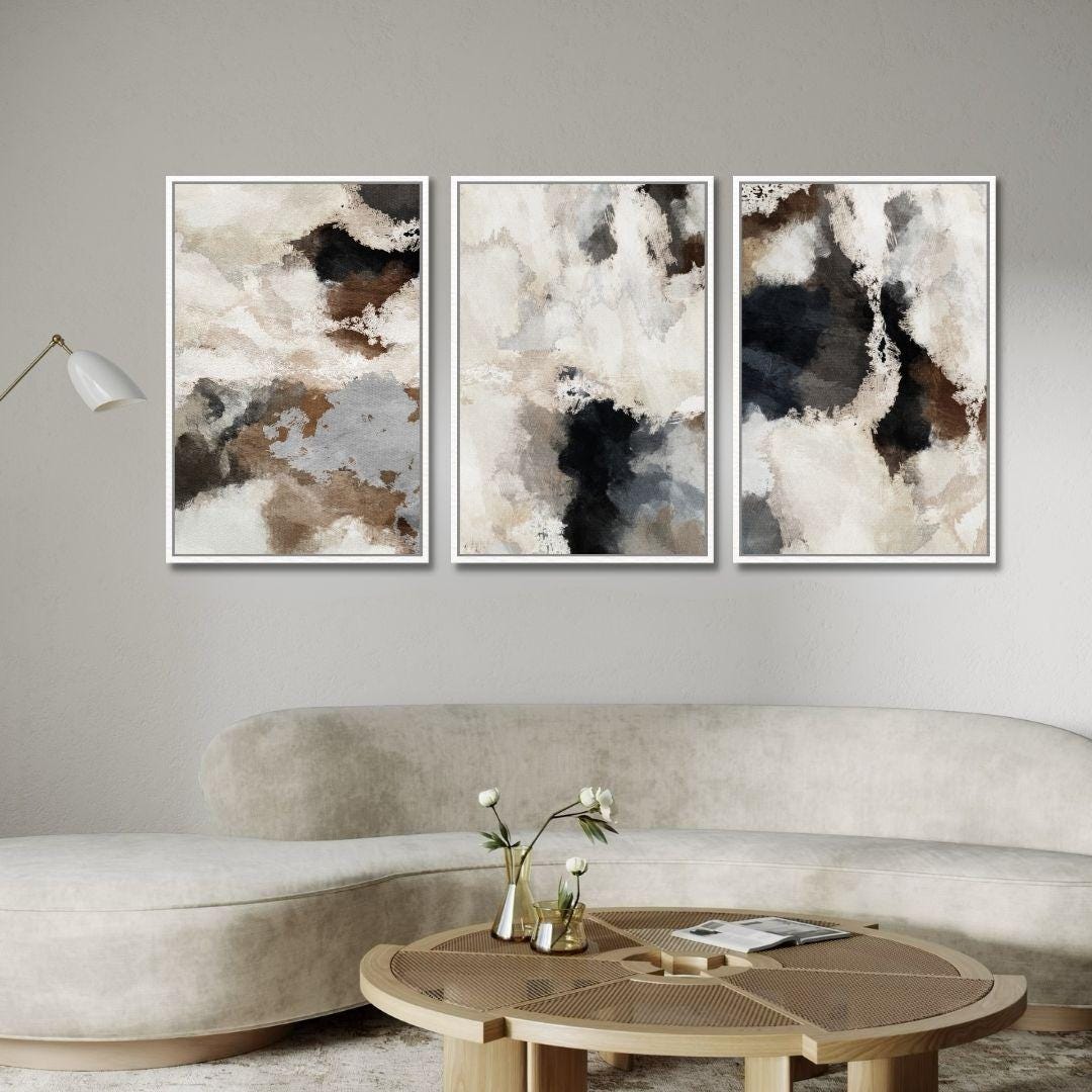 Triptych Neutral Abstract Watercolor Wall Art - Set of 3