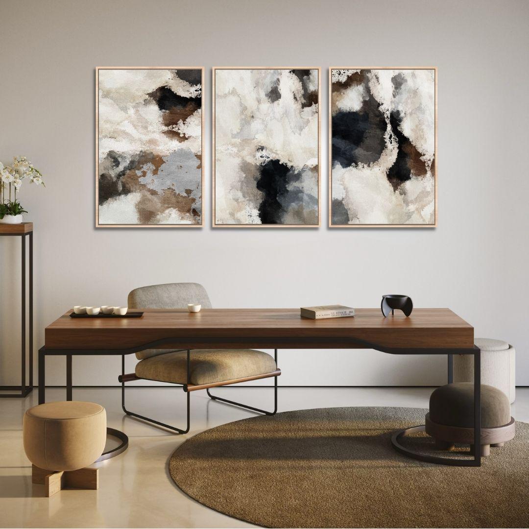 Triptych Neutral Abstract Watercolor Wall Art - Set of 3