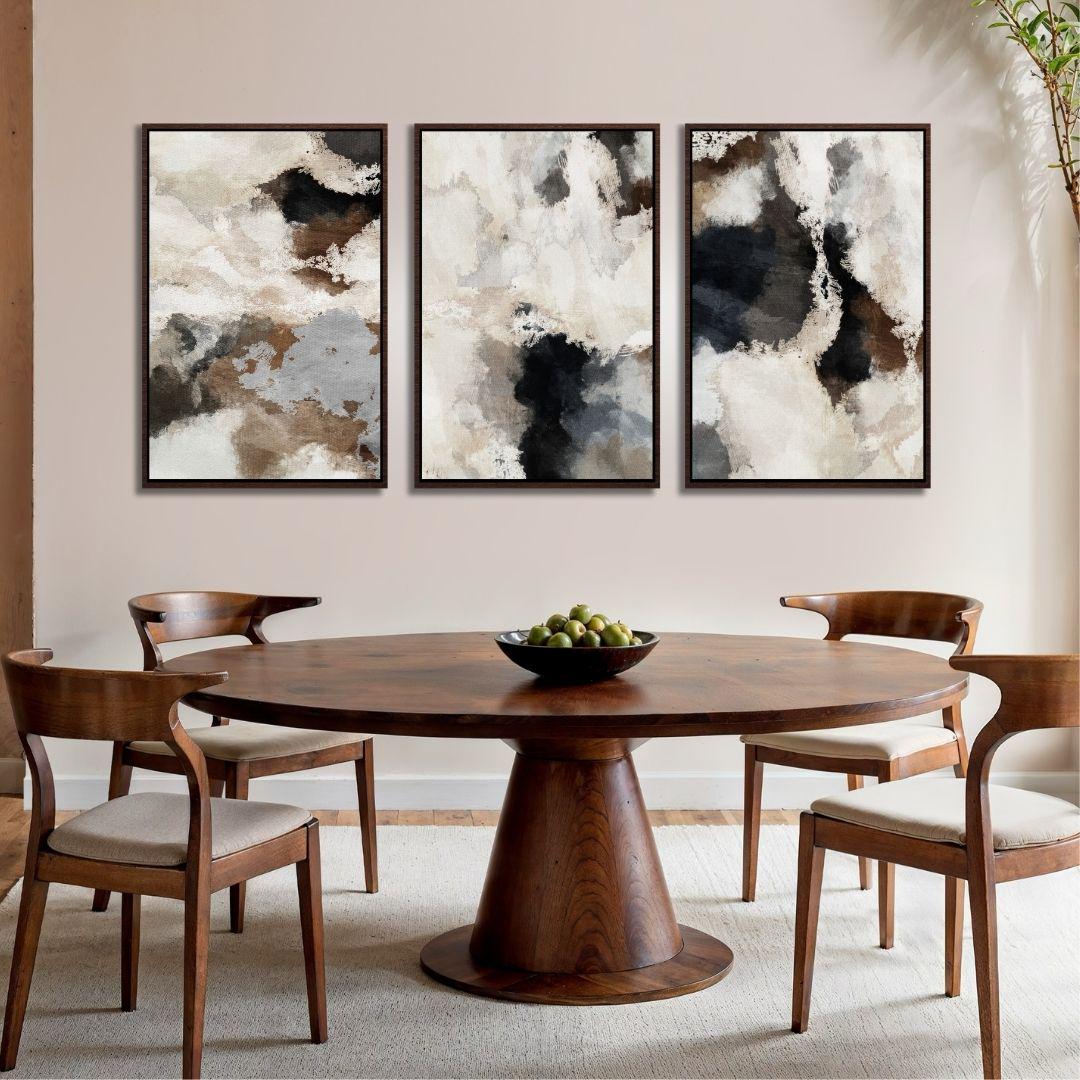 Triptych Neutral Abstract Watercolor Wall Art - Set of 3