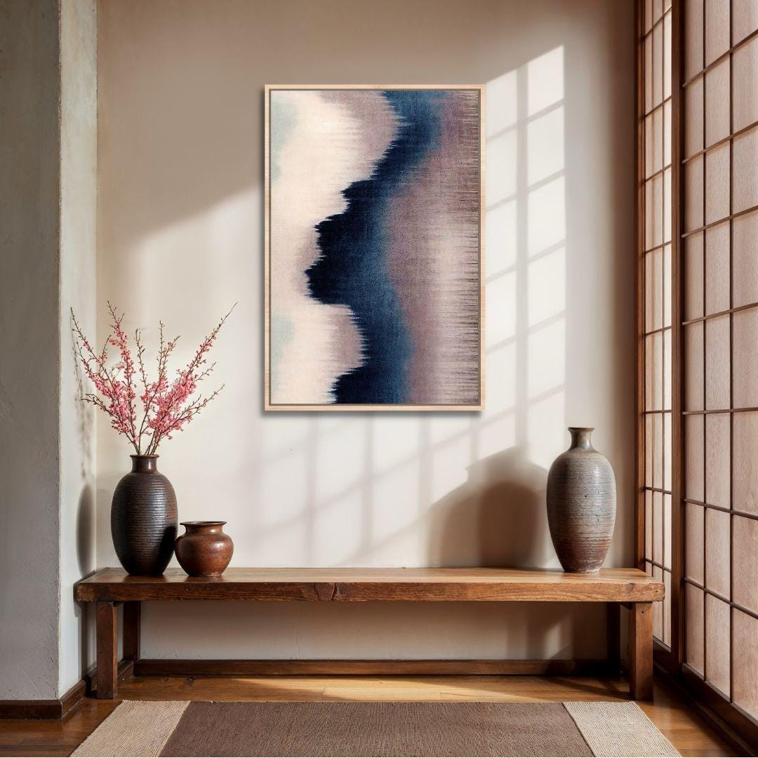 Dark Blue, Pink and Beige Abstract Vintage Wall Art