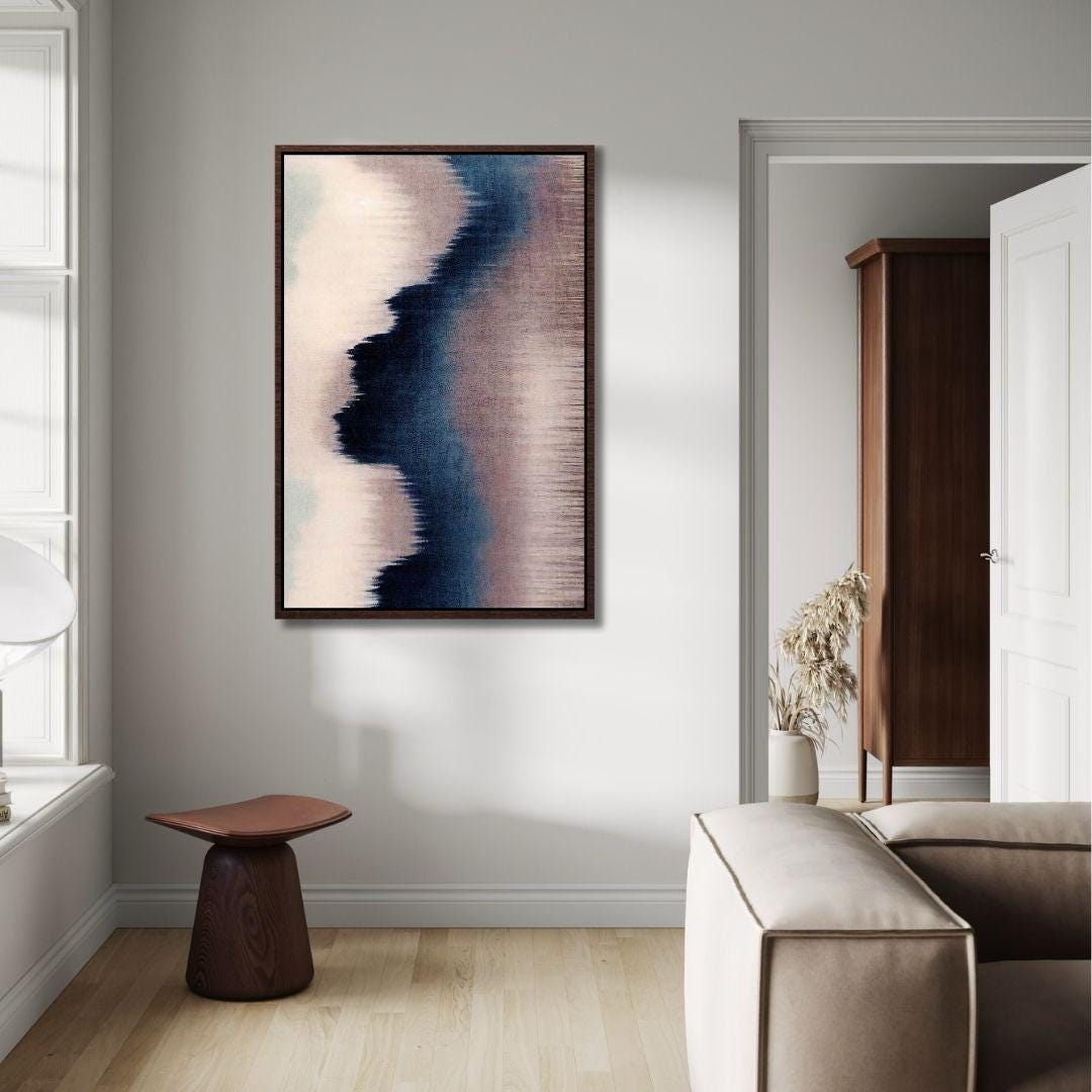 Dark Blue, Pink and Beige Abstract Vintage Wall Art