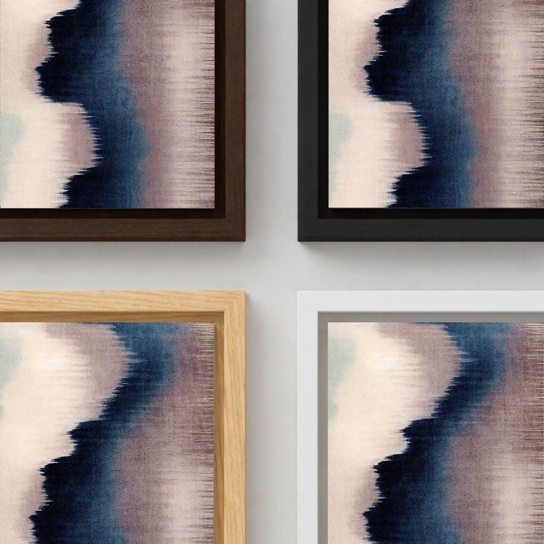 Dark Blue, Pink and Beige Abstract Vintage Wall Art