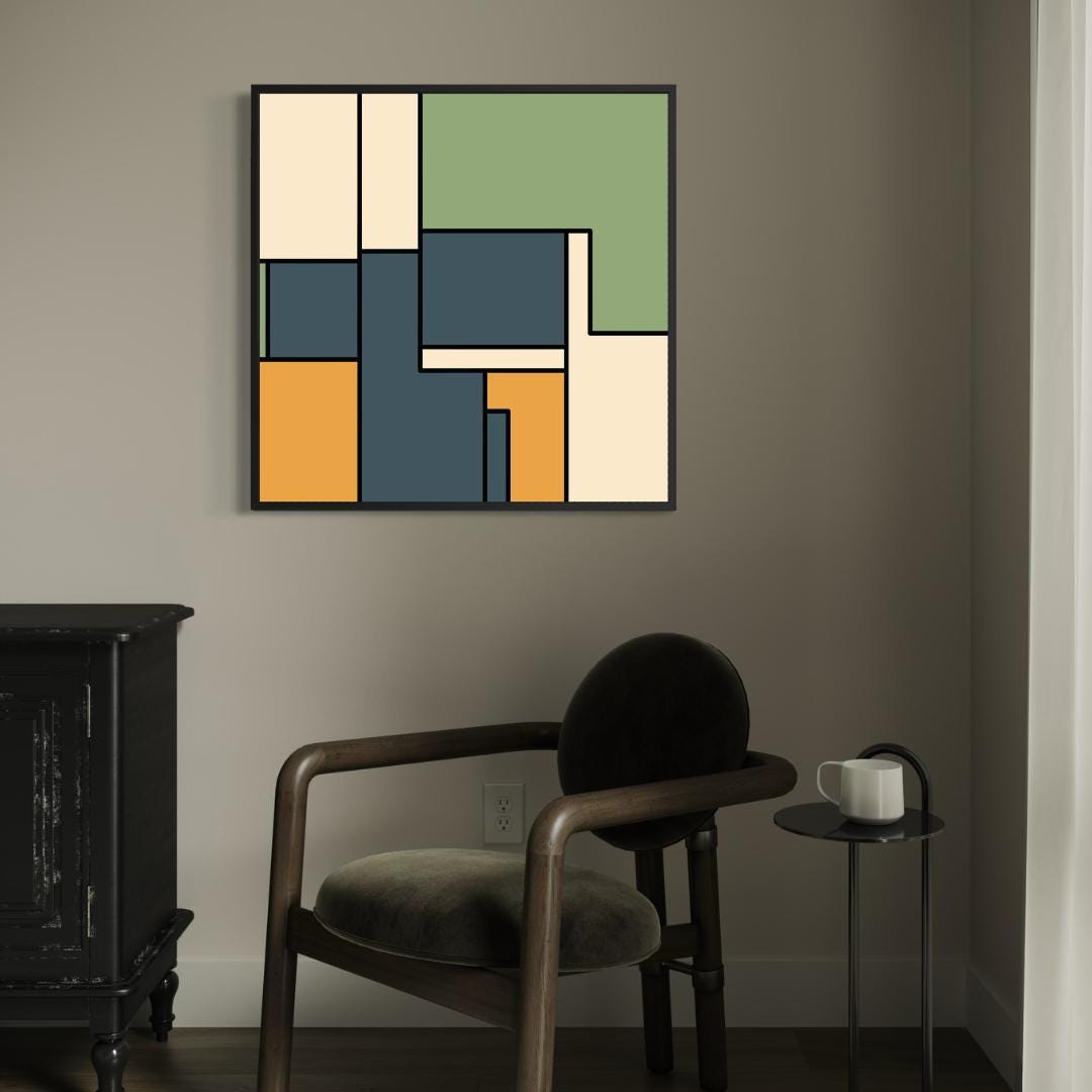 Geometric Color Block Abstract Matte Canvas Framed