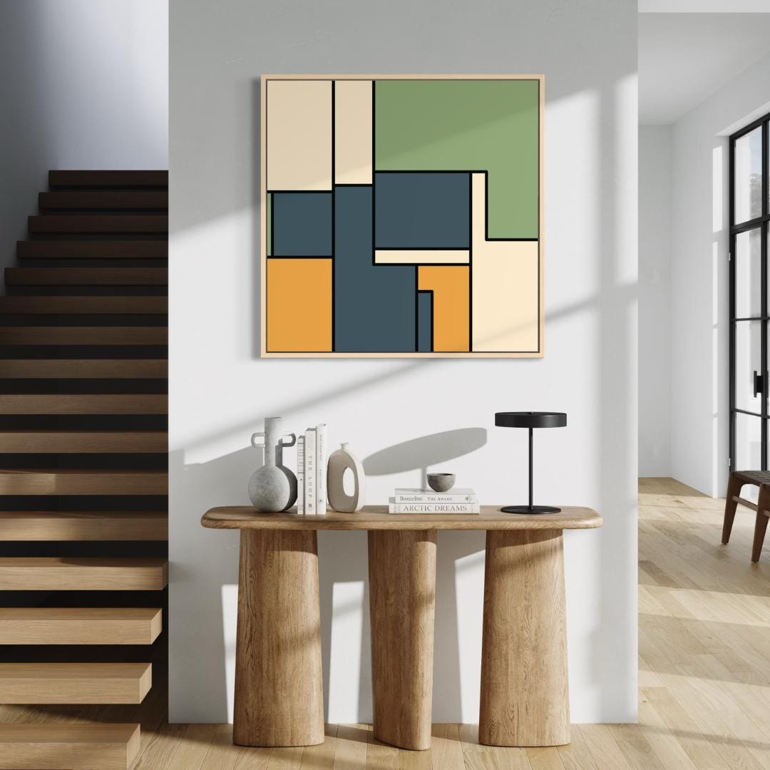 Geometric Color Block Abstract Matte Canvas Framed