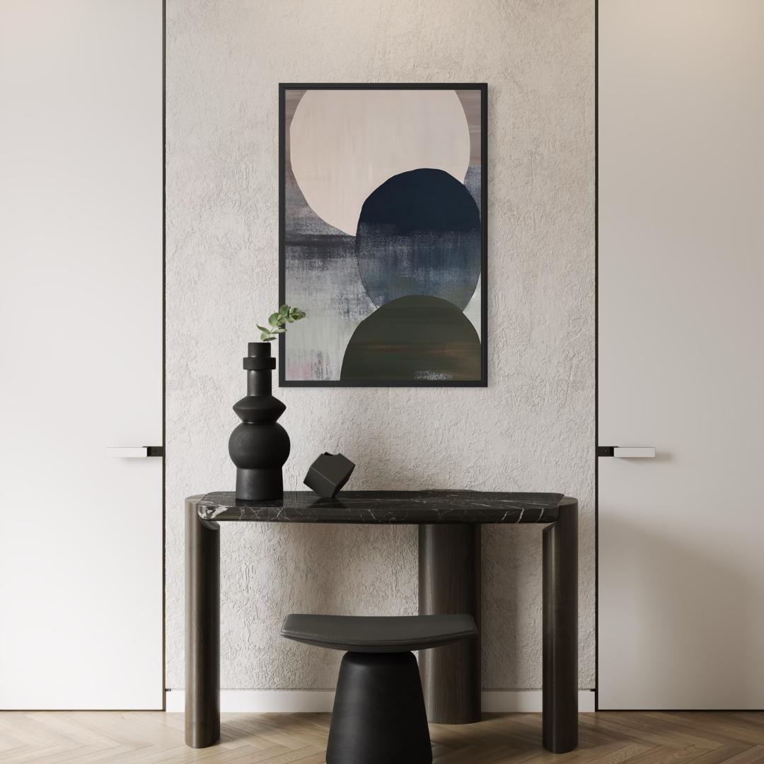 Minimal Layered Circles Abstract Wall Art, Neutral Modern Framed Canvas