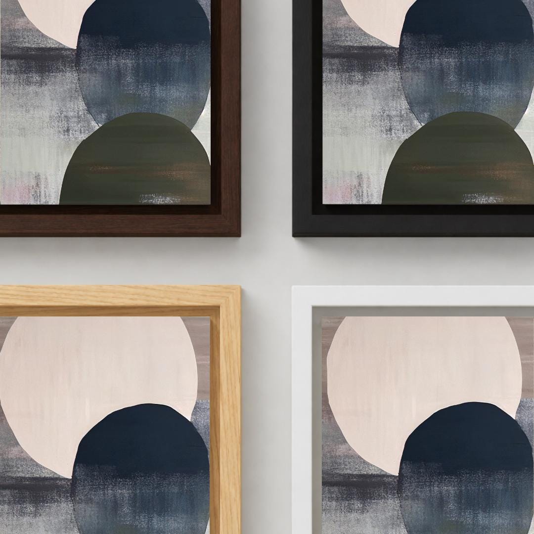 Minimal Layered Circles Abstract Wall Art, Neutral Modern Framed Canvas