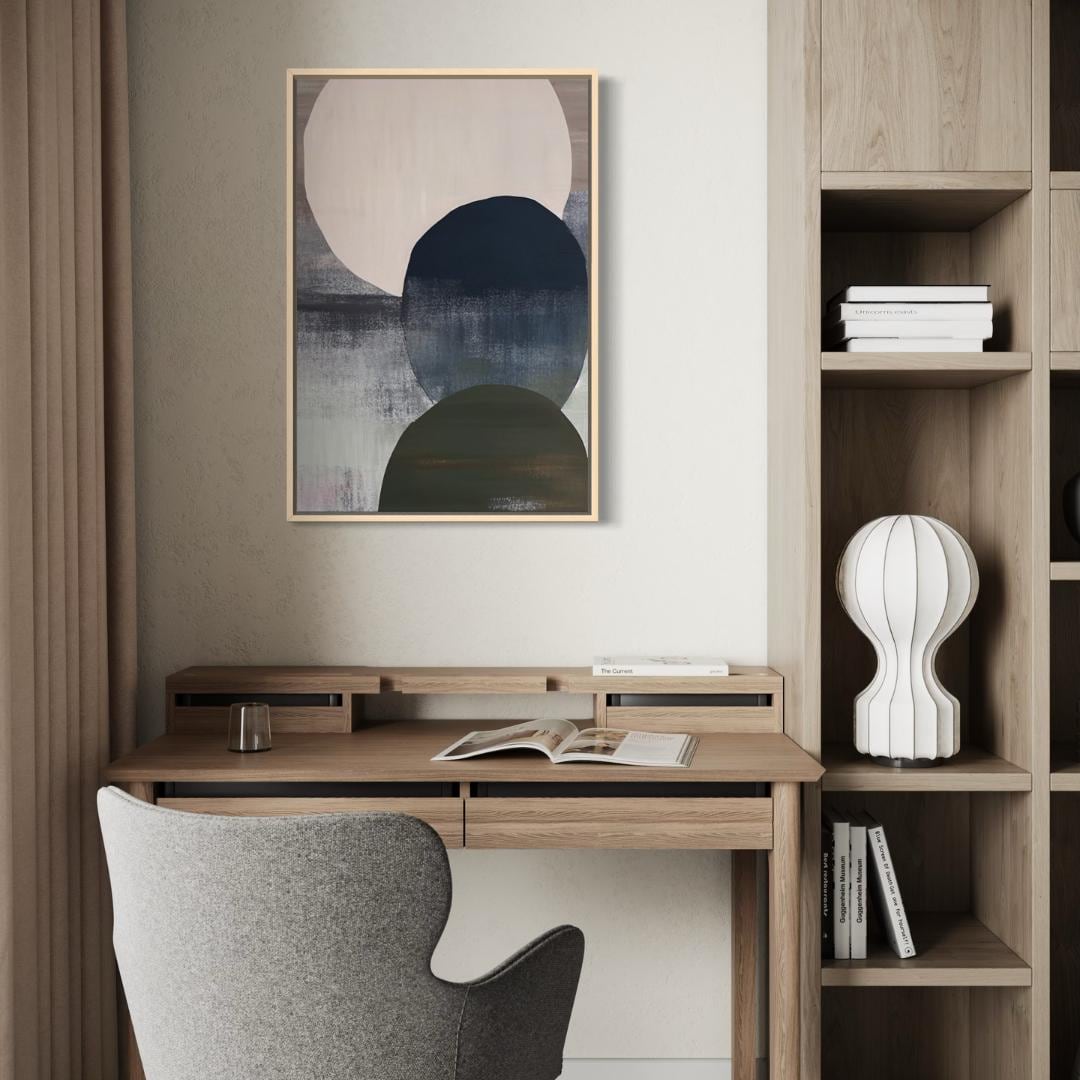 Minimal Layered Circles Abstract Wall Art, Neutral Modern Framed Canvas