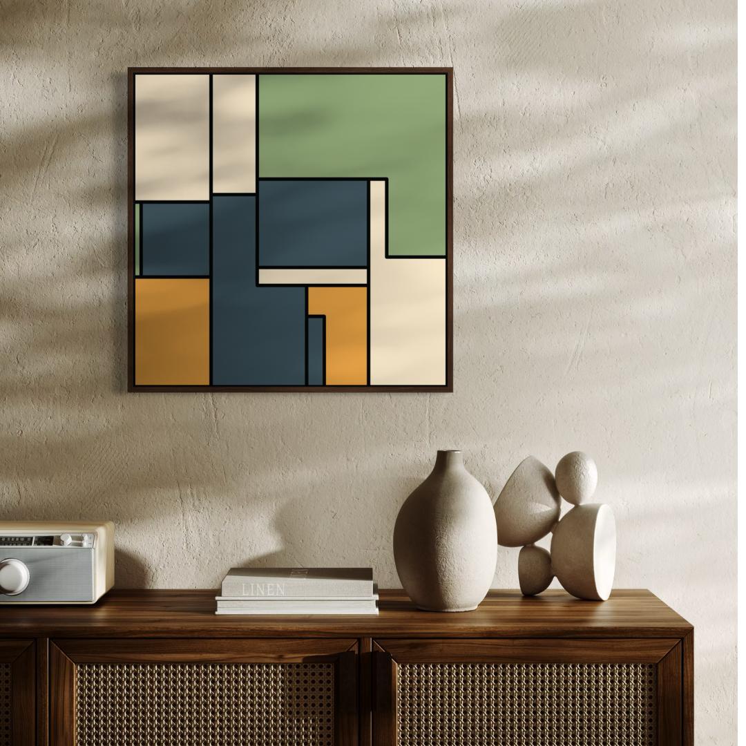 Geometric Color Block Abstract Matte Canvas Framed