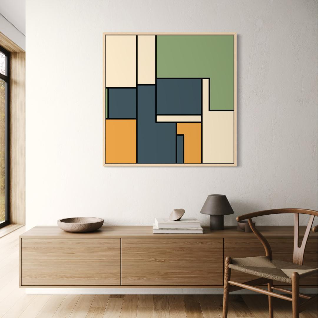 Geometric Color Block Abstract Matte Canvas Framed