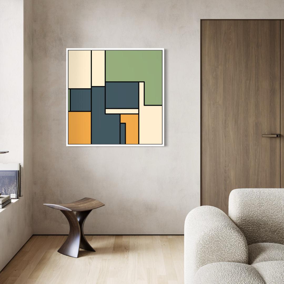 Geometric Color Block Abstract Matte Canvas Framed