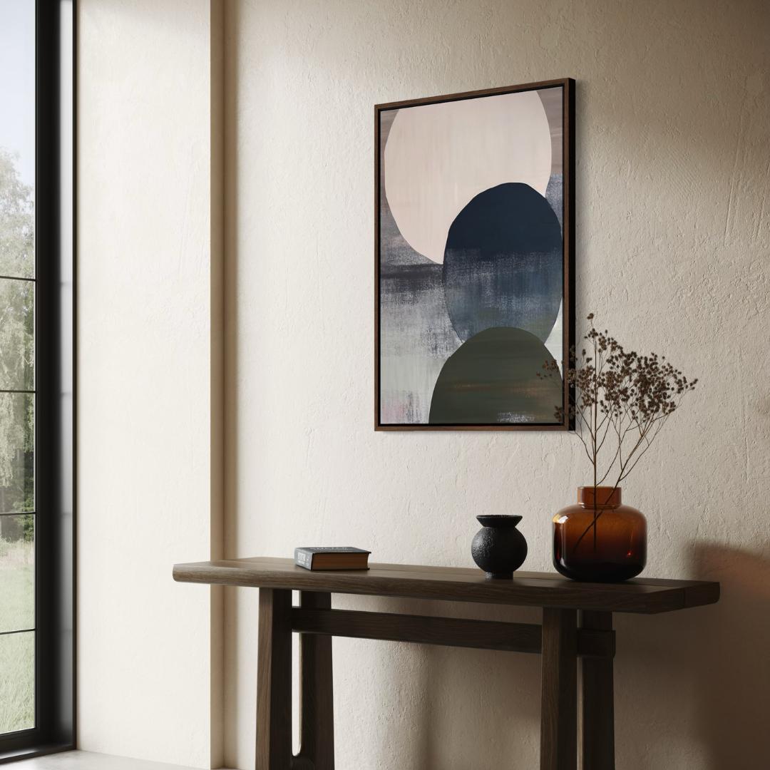 Minimal Layered Circles Abstract Wall Art, Neutral Modern Framed Canvas